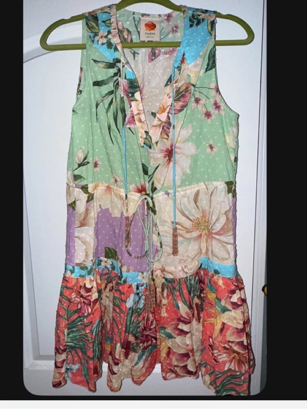 FARM Rio Mint Green Multi Floral Tiered Sundress